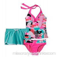 ZeroXposur Big Girls 3-pc Striped Floral Halterkini Swimsuit & Shorts Set 8 B07561T94X